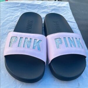 Pink Women Slide Sandals with Glitter Logo